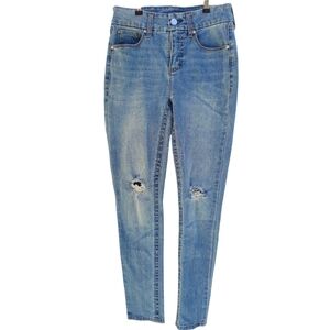 Seven of all mankind denim jeans light blue skinny Sz 4 distressed, stretchy 026